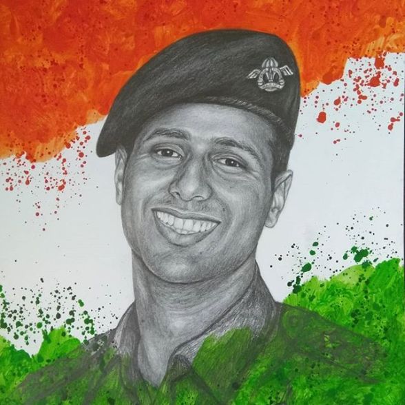 delhi based wife art painting creative culture hutansh verma portraits of the patriots artist painter martyr families vikram batra vijyant thapar