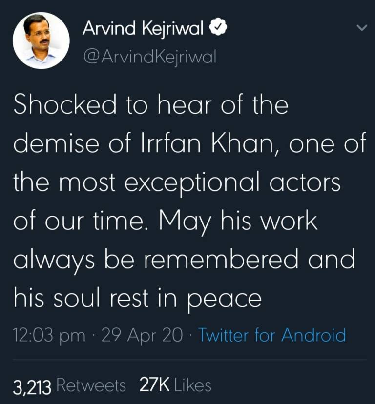 irfan khan death colon cancer condolence messages celebrities india bollywood actor movies work twitter demse passes away death national loss state honours