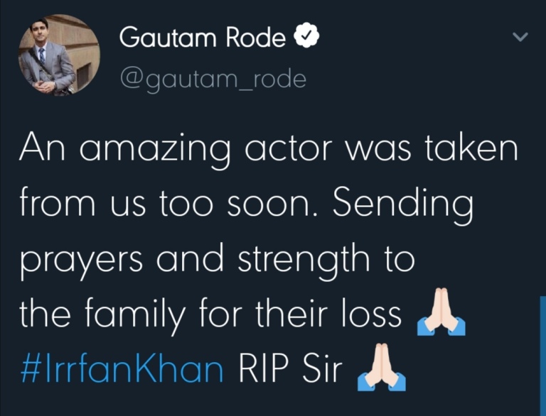 irfan khan death colon cancer condolence messages celebrities india bollywood actor movies work twitter demse passes away death national loss state honours