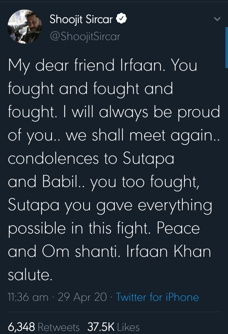 irfan khan death colon cancer condolence messages celebrities india bollywood actor movies work twitter demse passes away death national loss state honours